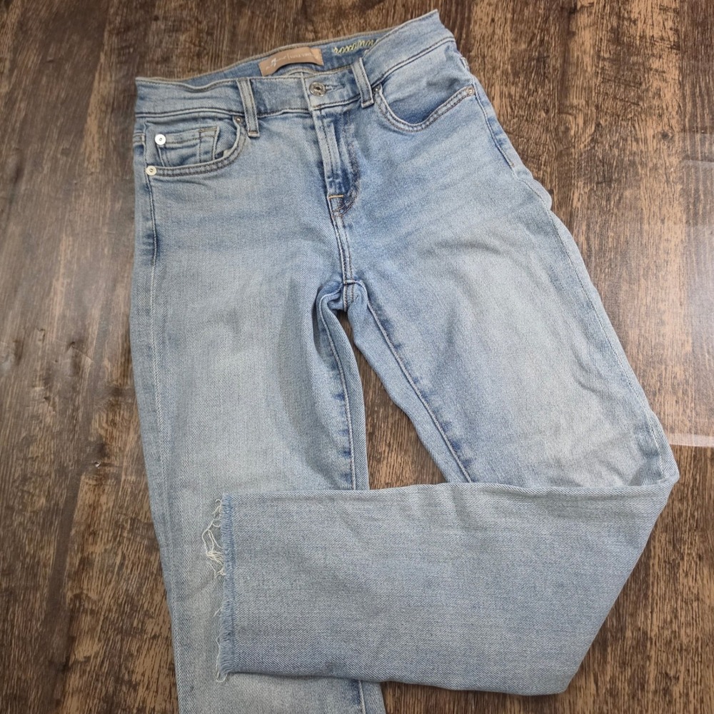 7 FOR ALL MANKIND Roxanne Ankle Jeans Womens 24 Light Blue Luxe Vintage Raw Hem